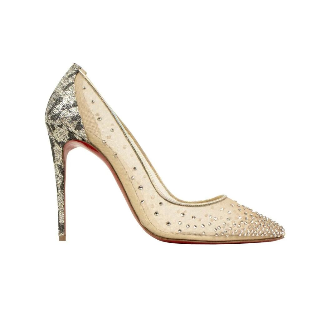 Christian Louboutin NIB Follies Strass Mesh Pointed Toe Stiletto Heel Pumps 39.5